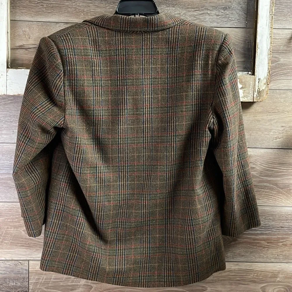 Sag Harbor Men’s Dress Coat, Dark Brown Plaid , See Measurements, Vintage